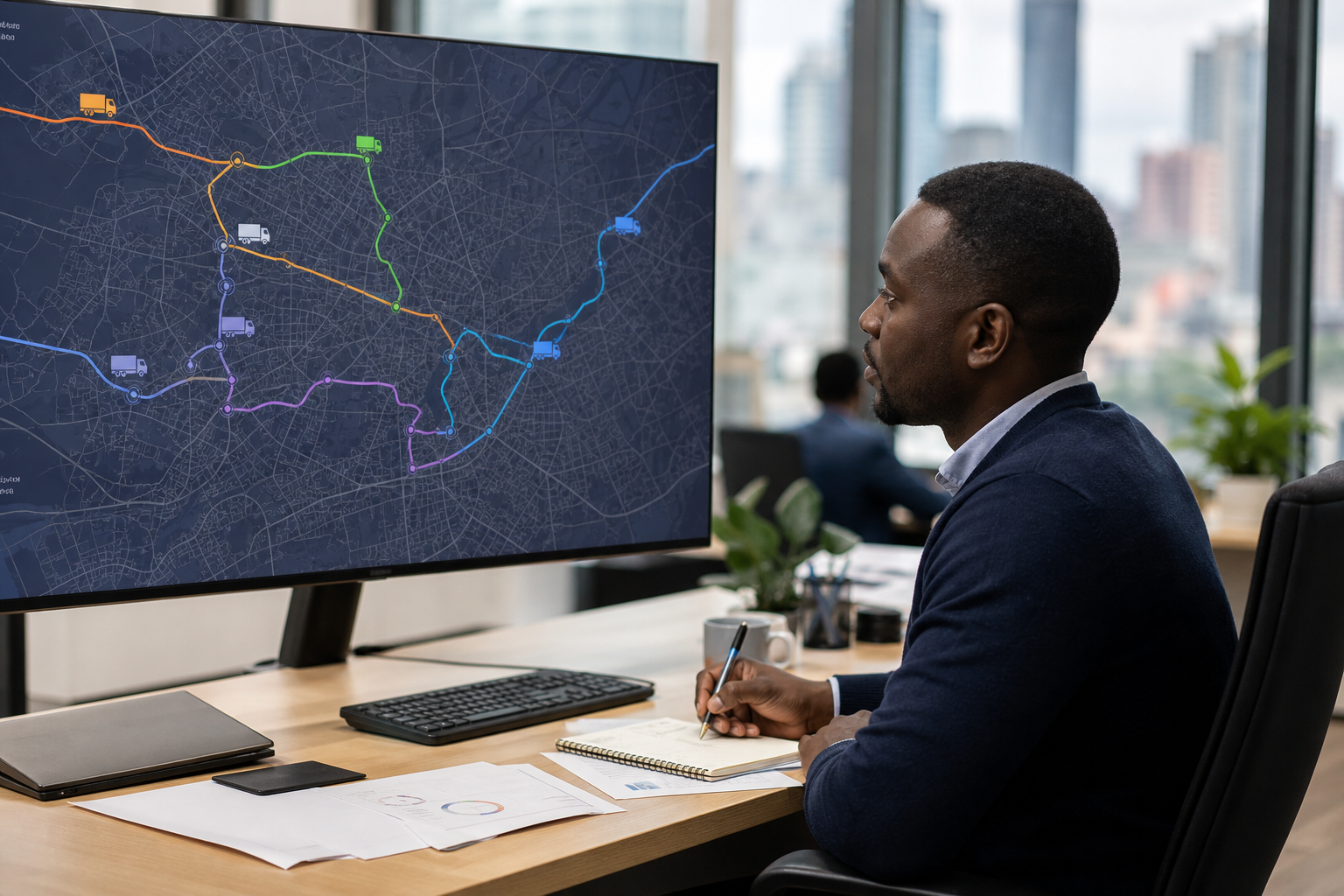 Driver handoff at distribution hub with scanner