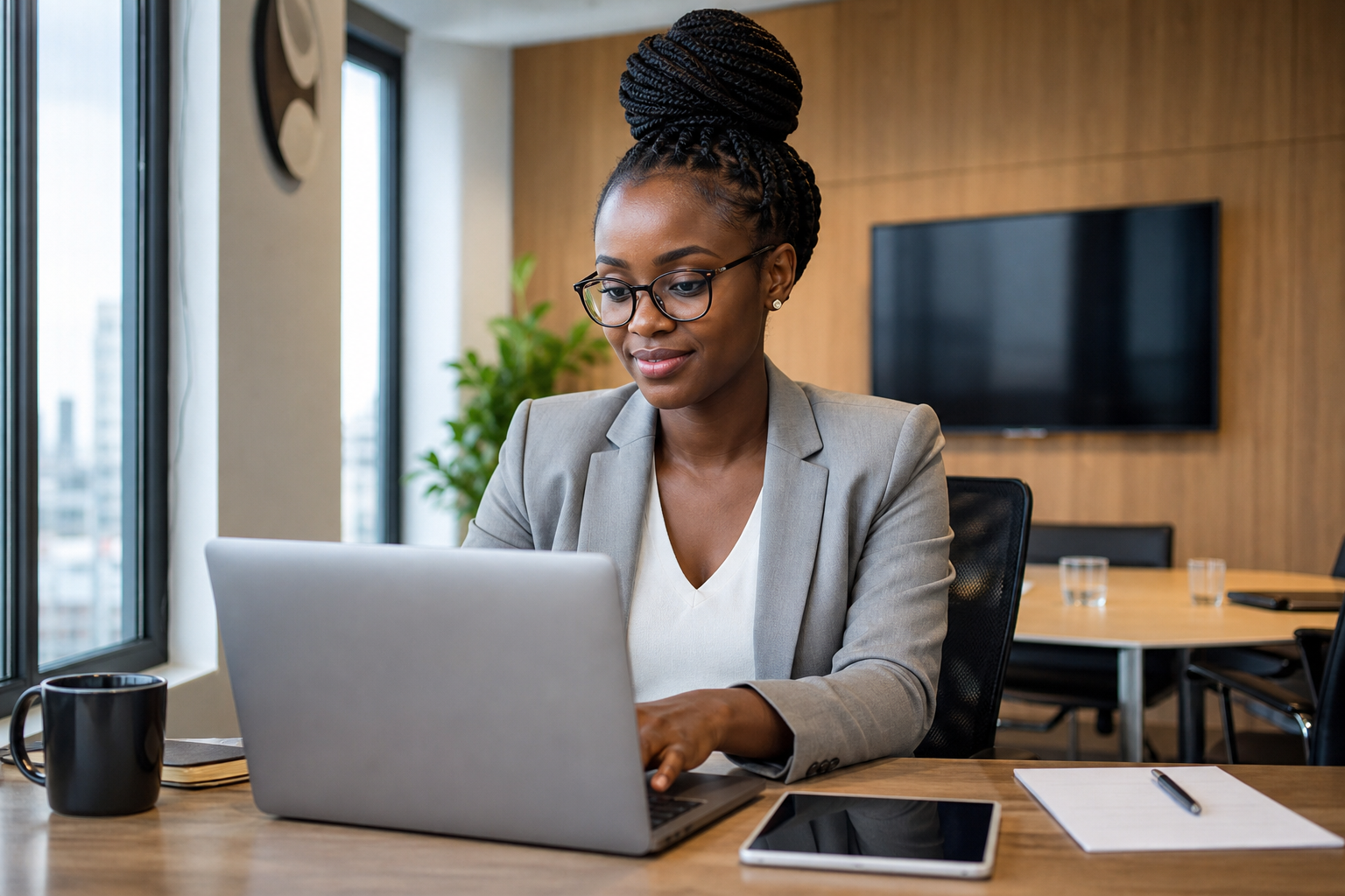 Accountant reviewing client billing on dual monitors