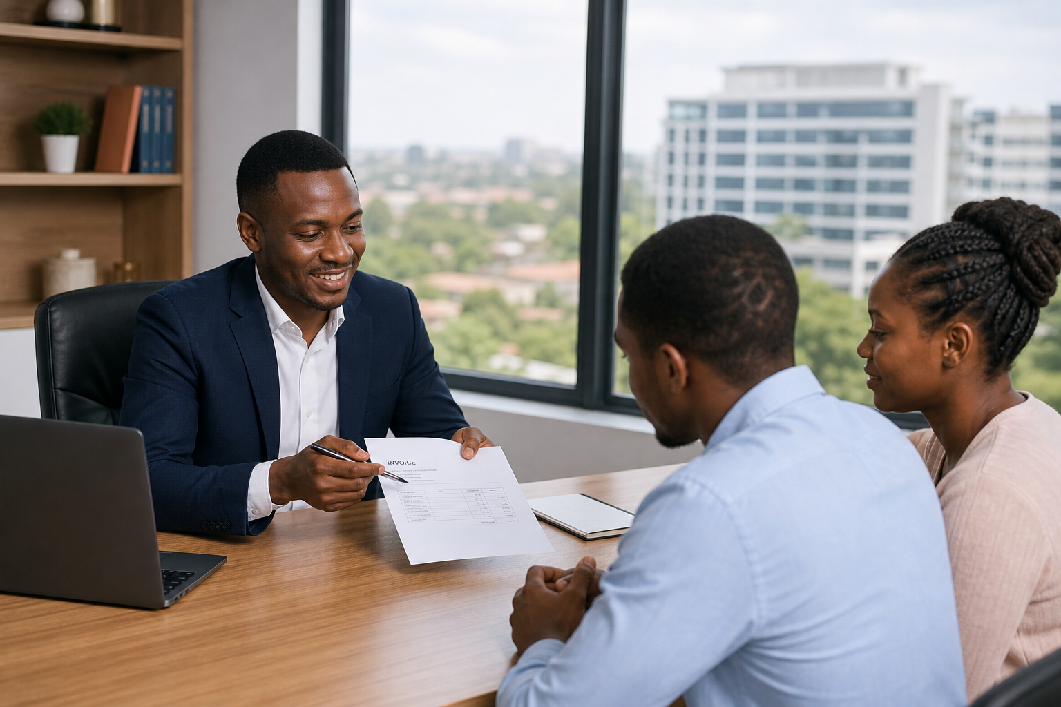 Real estate agency team reviewing listings and leases