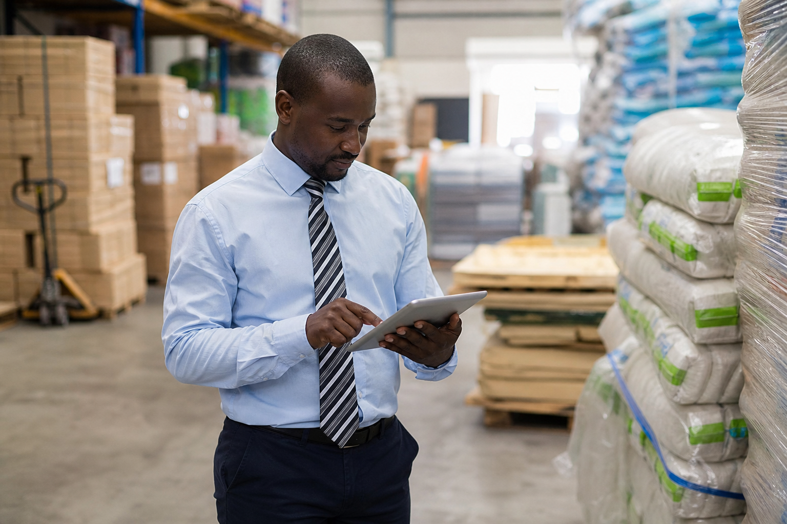Wholesale distributor coordinating warehouse picks on tablet